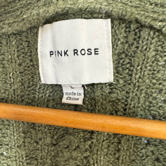 Pink Rose Olive Green Cropped Knit Cardigan Women’s Size Large Boho Cottagecore - Picture 3 of 4